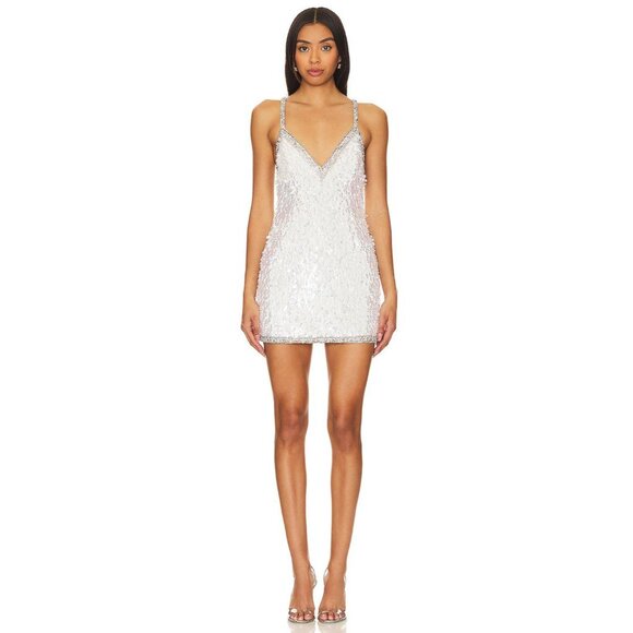 retrofete Ivana Sequin Rhinestone Mini Dress White & Silver Womens Size XS - Picture 7 of 16